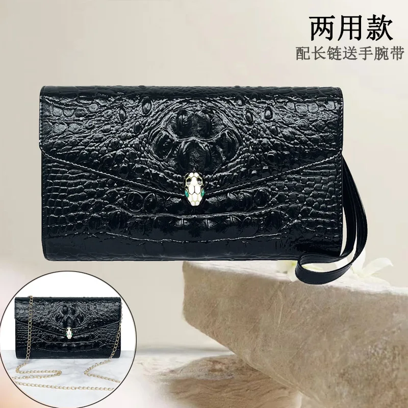 Fashion Large Capacity Clutches Women Crocodile Pattern Shoulder Bag Commuter Snakehead Decor Clutch Bags Lady Envelope Handbags