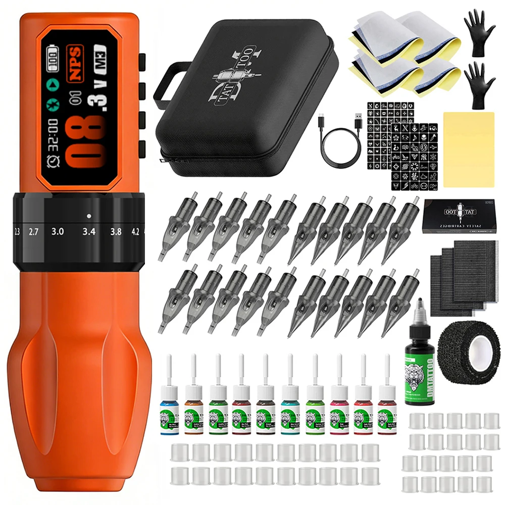 

Professional Tattoo Machine Kit Wireless Adjustable Stroke Tattoo Pen Coreless Brushless Motor With Tattoo Ink Cup Tattoo Needle