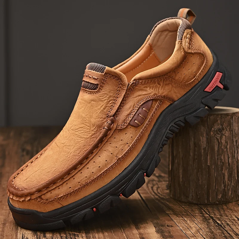 Leather Men Shoes Casual Outdoor Slip on Loafers Men Leather Shoes Flats Walking Shoes Non-Slip