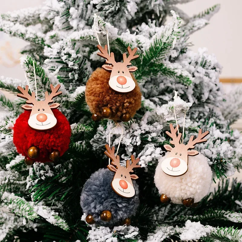 10/1pcs Christmas Felt Elk Hanging Ornaments Cute Reindeer Craft Decorations Xmas Tree Wooden Pendants New Year Party Kids Gifts