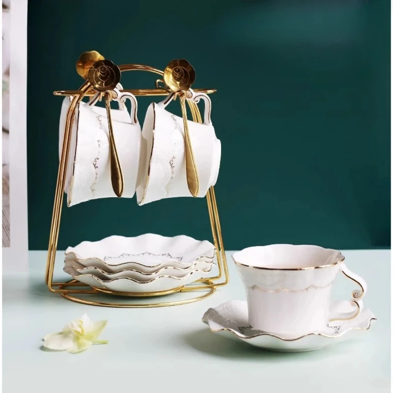 European Coffee Pot Cup Set Ceramic Teapot Teacup Set Phnom Penh Mug Saucers Metal Spoon Decoration Espresso Accessories Gift
