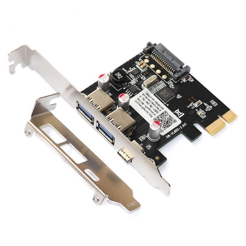 Y1UB Pcie To Usb3.1 TypeC Expansion Card Usb3.0 TypeA Adapter Card 2Power Port for Desktop Computer Adapter