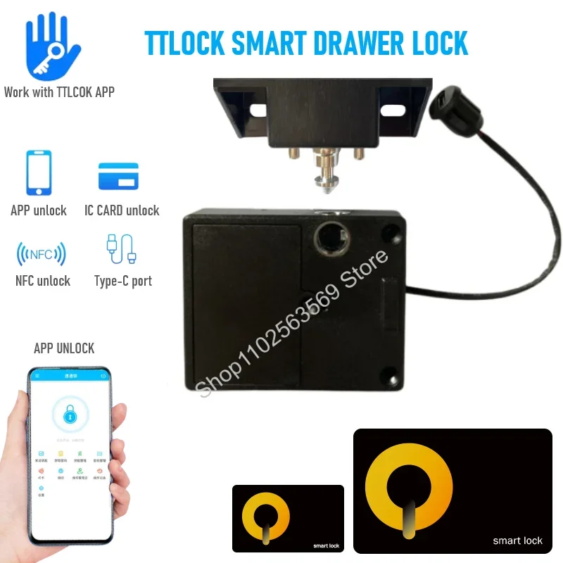 TTlock Smart Lock Keyless Invisible Cabinet Lock Card NFC TTlock App Remote Unlock Cabinet Locker Drawer Sliding-door Lock