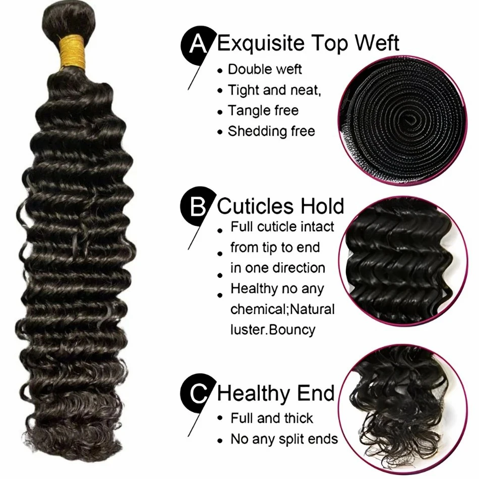 8-30 inch Deep Wave Hair Bundles 13X4 Frontal Closure Lace Frontal  Human Hiar With Bundles Raw Hair Bundles Natural color