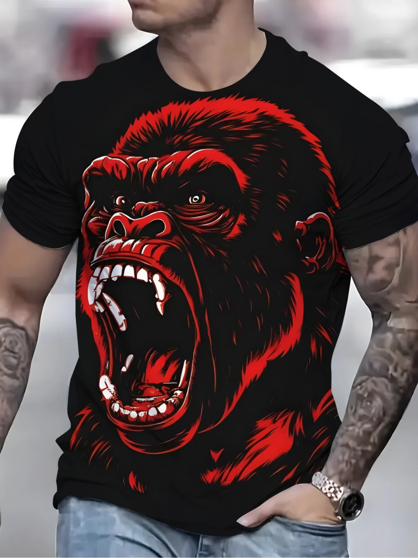 Fashion Gorilla Bold Graphic T Shirt 3D Wild Animal Print Men T-shirt Summer Casual Short Sleeve Tops Trend Cool Streetwear