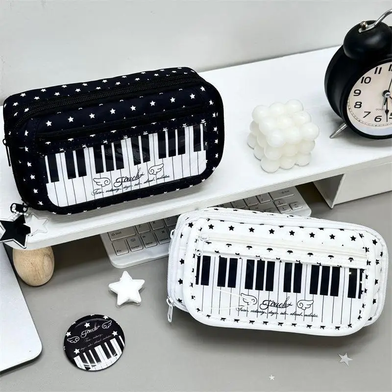 Stiftetui „Stars Piano Keys Ita“ mit großem Fassungsvermögen und transparentem Sichtfenster für Schüler, zur Aufbewahrung von Schulmaterial. – Detail 6