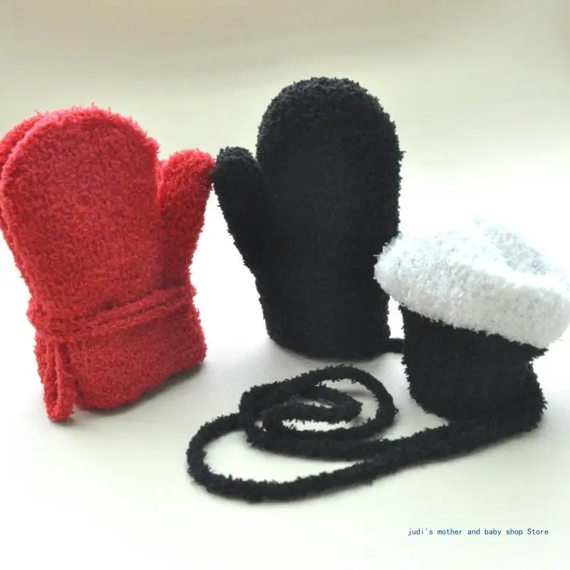 67JC 1 Pair Baby Winter Gloves Breathable Infant Mittens Warm Thick Glove Solid Color