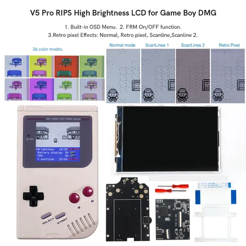Pantalla HISPEEDIDO IPS para kits de repuesto GAMEBOY pantalla LCD GB DMG GBO V5 versión Pro fundas de carcasa de función FRM integradas