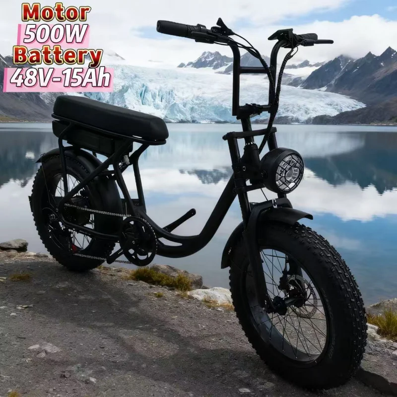 

16-дюймовый снежный электрический велосипед с двойным приводом, 500 Вт, бесщеточный мотор, электронный велосипед, аккумулятор 48–15 Ач, электрический мопед для взрослых, городских поездок на работу