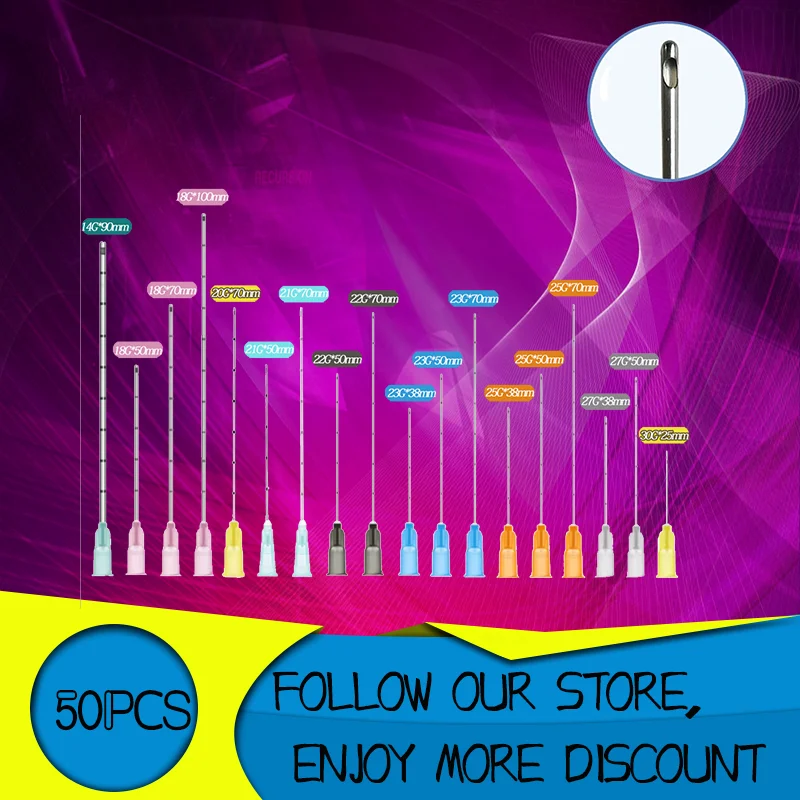 

16G/14G/22G/25G/27G/30G Micro Cannula Korea Blunt needles Needle Tips Plain Ends Notched Endo needle Syringe 50packs Tool