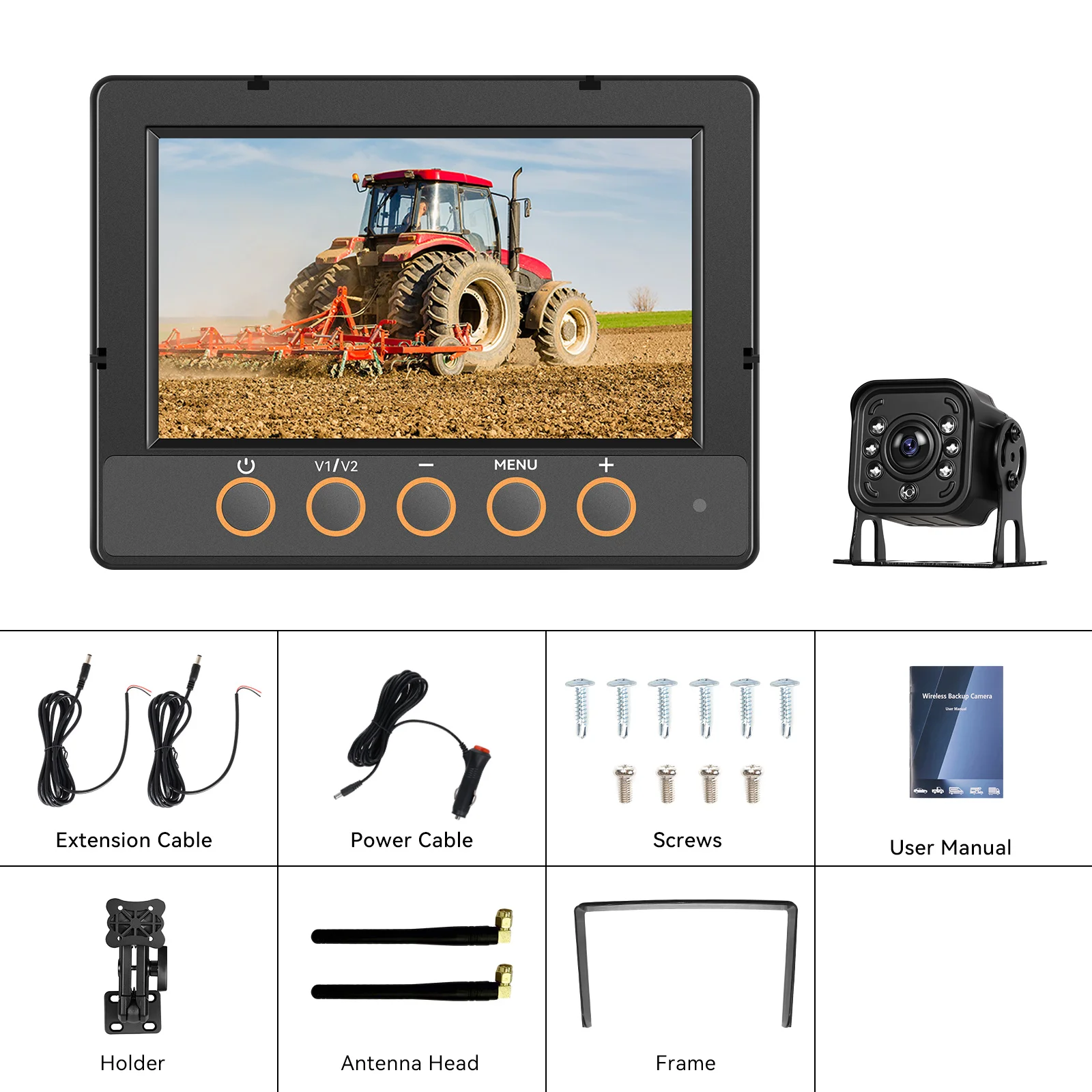 Podofo Kabelloser Auto-Monitor mit 720P Rückfahrkamera, Auto-Backup, IP68 Wasserdicht, BSD Manueller Fokus, Punkt-Warnung für Auto und LKW – Detail 11