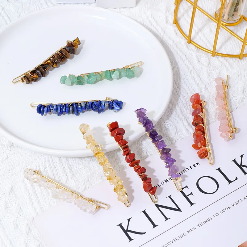 Natural Chips Quartz Hair Clips for Women Irregular Rock Gravels Stone Crystal Hair Clips Hair Pins Barrette Hair Accessories