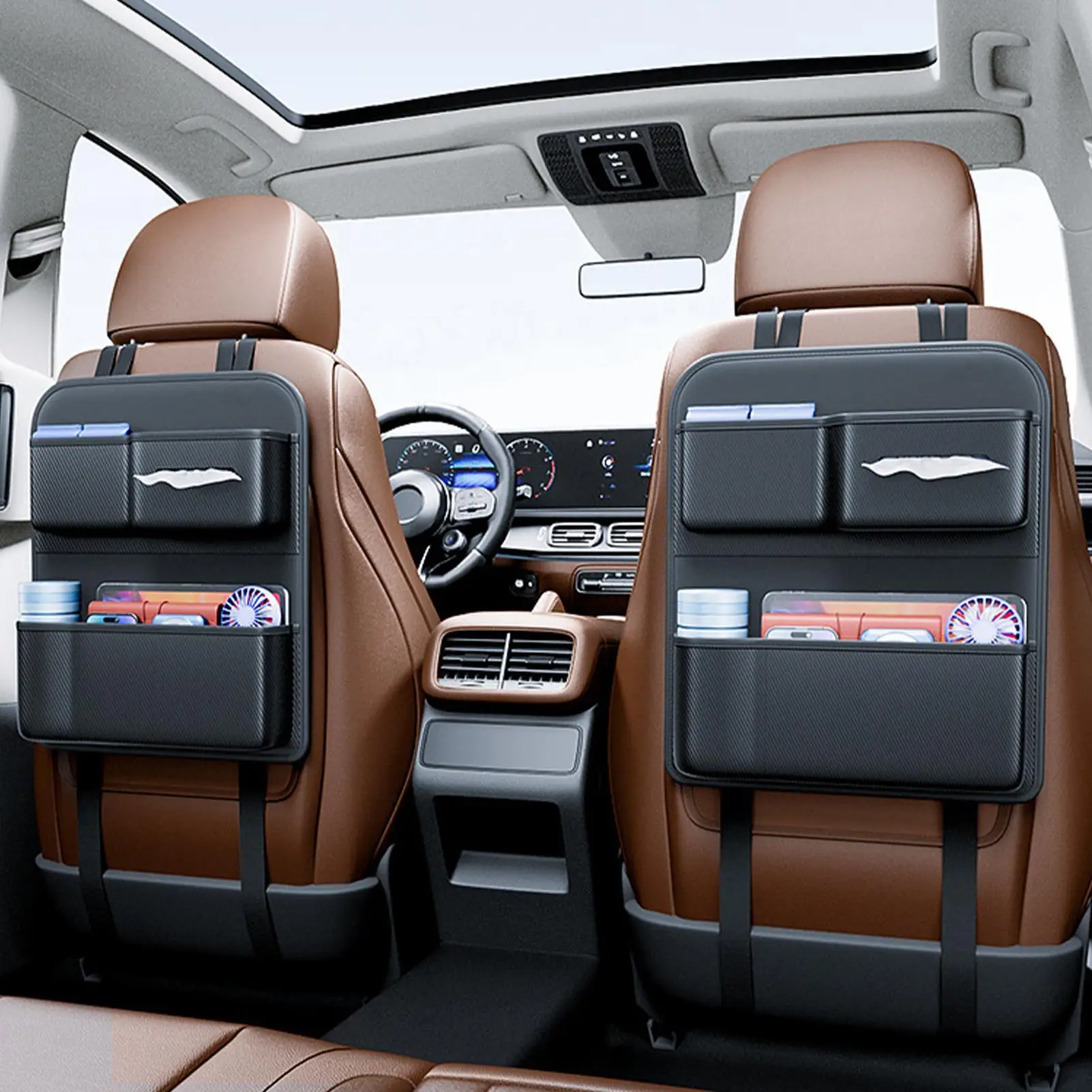 

Автомобильный органайзер на заднем сиденье с несколькими карманами и коробкой для салфеток, подстаканник на заднем сиденье, автомобильный органайзер, килимки для грузовика, внедорожника, автофургона