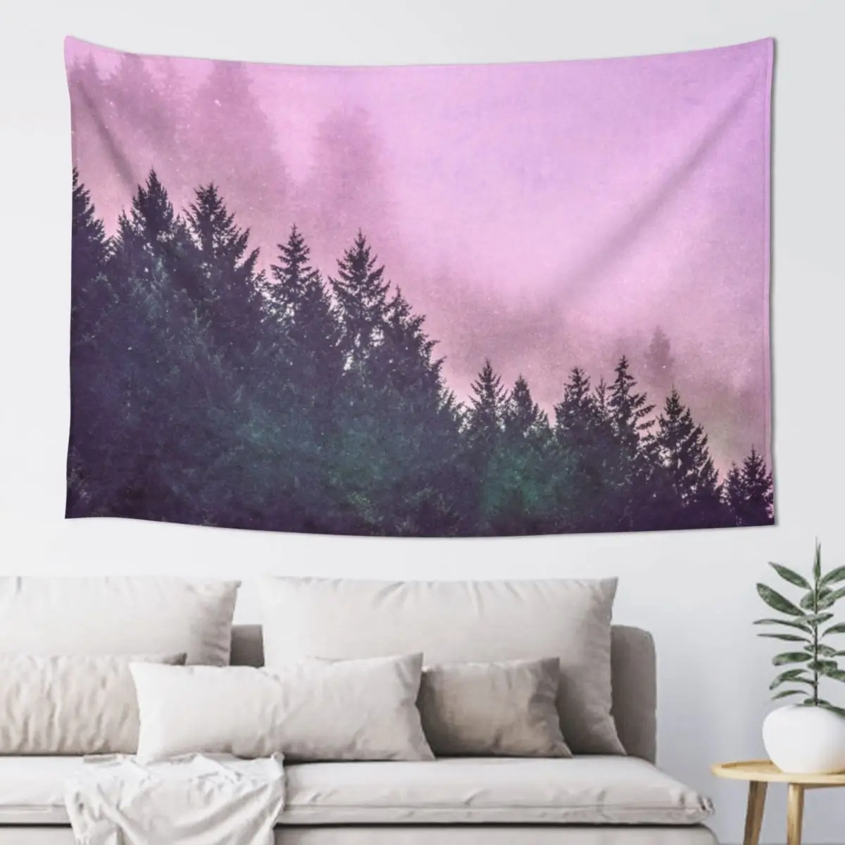 

Fog Forest - Pink and Green Misty Mountain Pass Tapestry Bed Room Decoration Decoration Room Tapestry