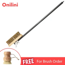 Onilini 23 inch Pizza Oven Copper Brush with Scraper Household Grill Brass Cleaning Brush with Aluminium Short Handle