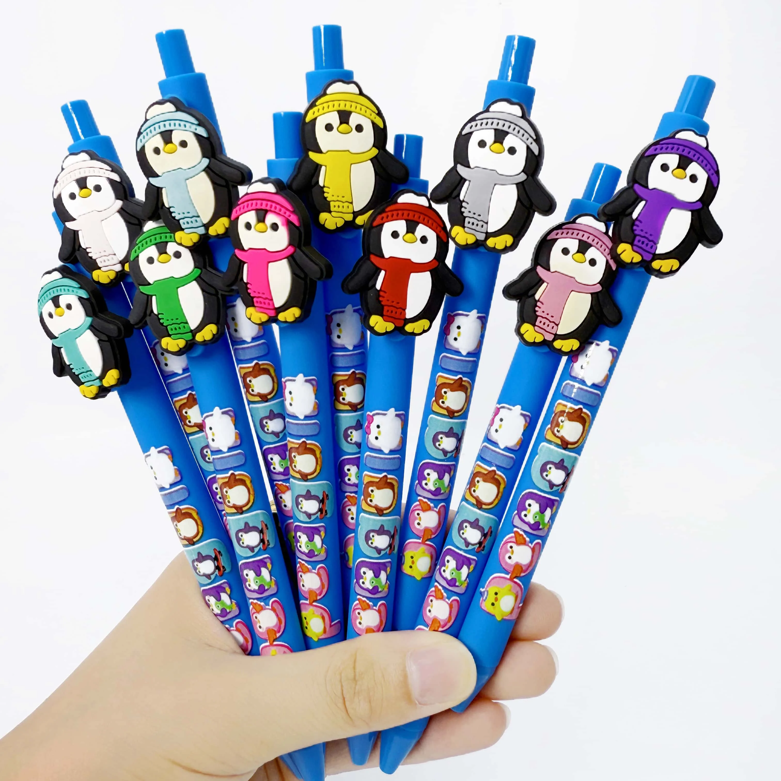 12 قطعة/24 قطعة الملونة البطريق موضوع الصحافة القلم البطريق نمط الصحافة القلم الحيوان متحمس هدية القلم