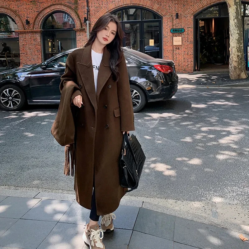Y2K Faux Wool Coats for Women Winter Thick Warm Double Breasted