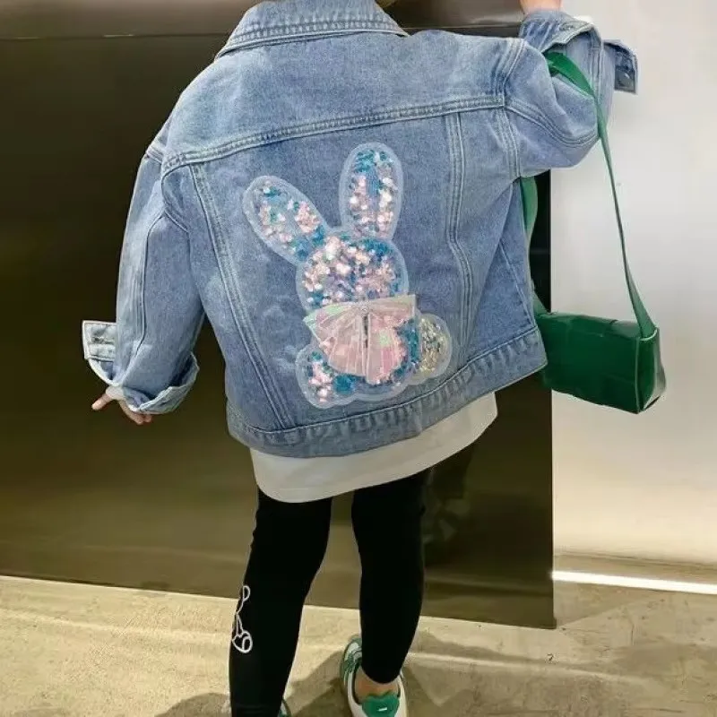 New Children\'s Denim Coat Girls Fashion Casual Cute Jacket Spring Autumn 2024 Kids Loose Button Outerwear 2-10 Years Old