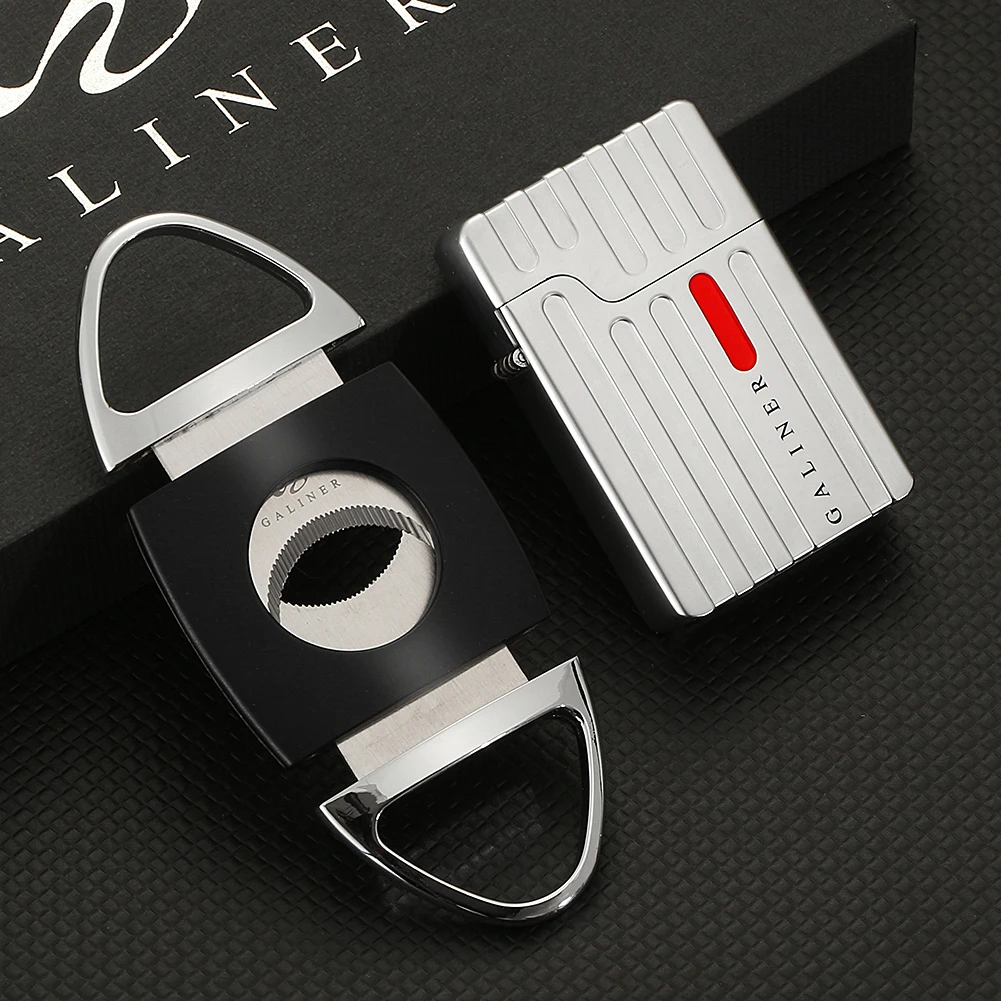 

Galiner Cigar Cutter Lighter 2 Jet Gas Cigar Lighter Metal Cigar Guillotine Sharp Cigarette Lighters Smoking Gadgets