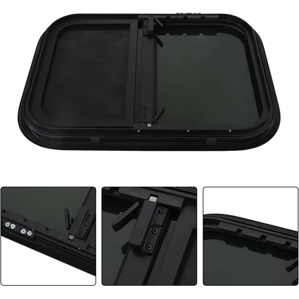 GXYWADY 18 x 24 RV Vertical Slide Window Black Mounting Opening Size 450-600MM