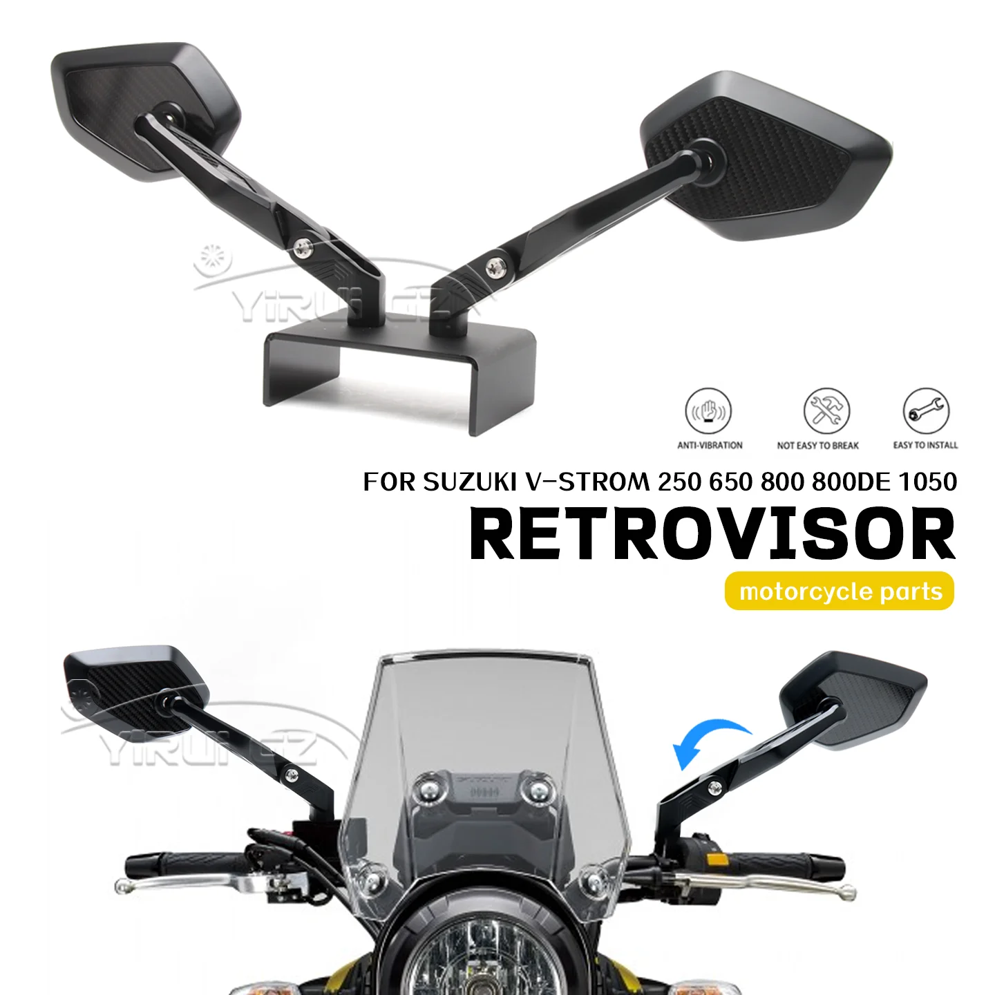 

Motorcycle rearview mirrors anti-glare mirror Rearview Side Mirror Foldable mirrors rod FOR SUZUKI V-Strom250 650 800 800DE 1050
