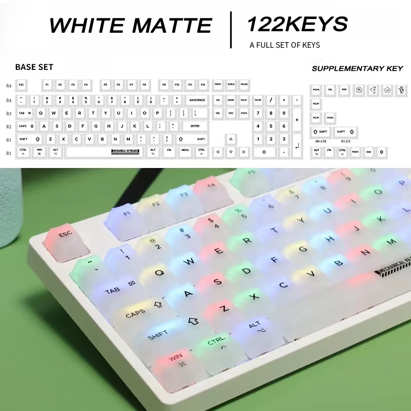 Keycap putih susu kabut buram transparan Matte PC 122 tombol Cherry untuk Keyboard mekanik Arab Rusia Hangul Korea keycap