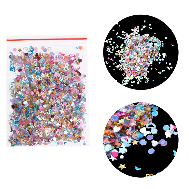 New Lot 5000Pcs DIY Mixed Plastics Glitter Heart Star Flower Nail Art Decoration