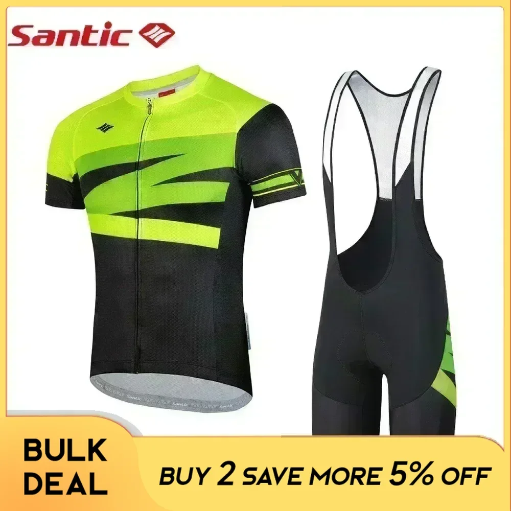 Santic Men's Cycling Jersey Set Bib Shorts 4D Padded Short Sleeve Outfits Quick-Dry MTB Bike Sports Clothing Suits Asian Size