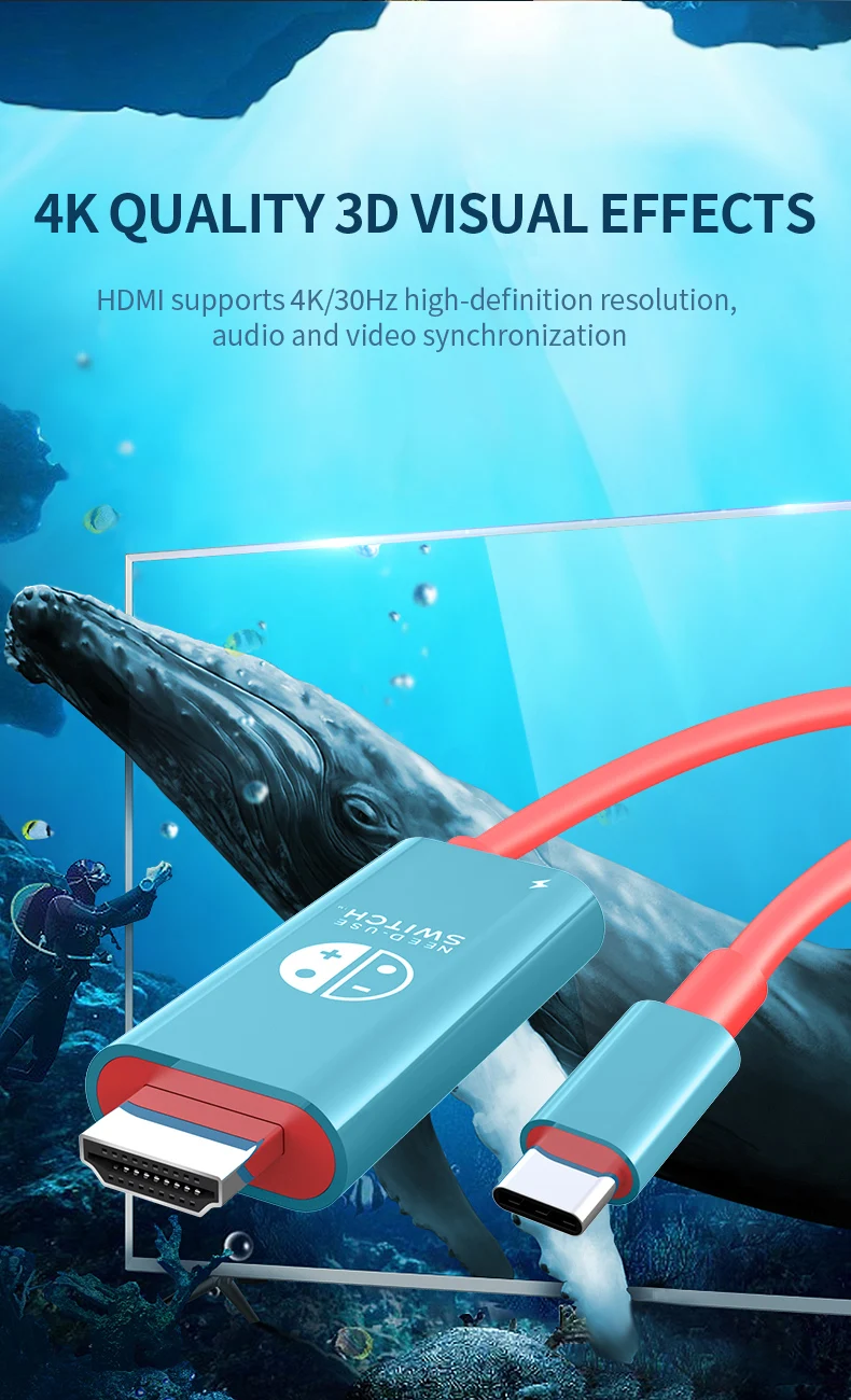 4K USB-C-auf-HDMI-Kabel, 100W PD-Schnellladung, 2M-Adapter für Switch, Laptop, Handy, Tablet, Monitor, Handheld-Spielkonsolen – Detail 3
