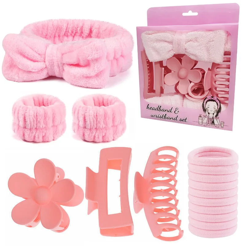 

16Pcs Women face washing fabric wrist strap headband set hair grab rope hair band face washing gift box suitable for friends