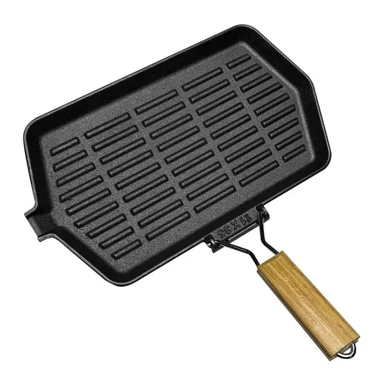 

ABGH-Fry Pan Cast Iron Grilled Pan With Handle For Outdoor Hiking Picnic Cooking For Induction Cooker Steaks