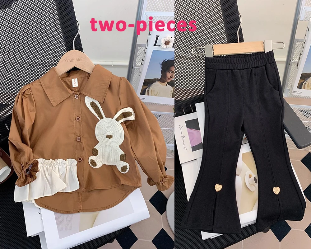 Fashion Spring Girls Outfit Cute Bunny Shirt and Pants Two-Piece Set for 3-8year Girls Suits Korean Toddler Kid 2PCS Clothes Set