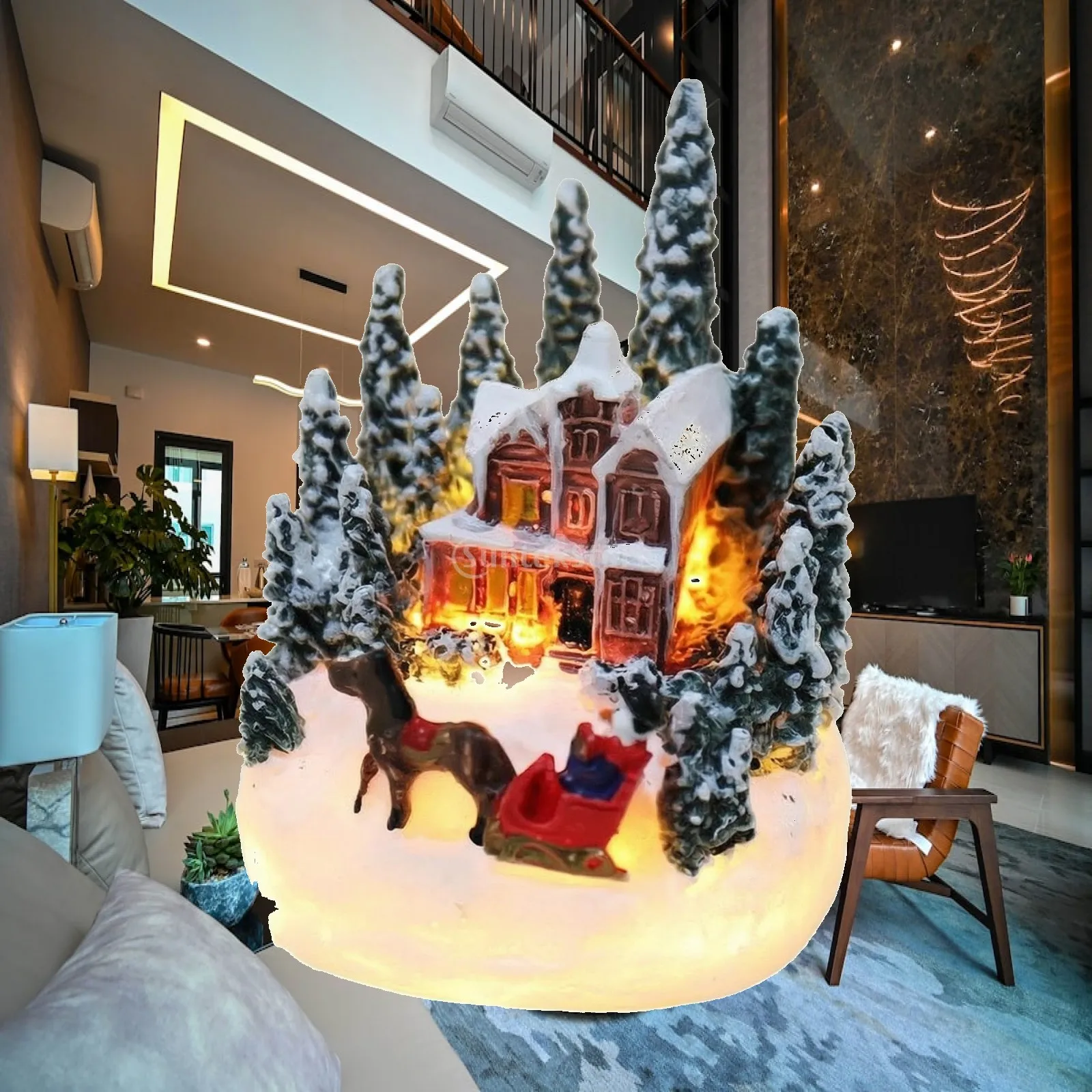 Snowy Roof Resin Christmas House Ornament Festive Winter Village Decor with Warm Glowing Light for Mantel Table Display