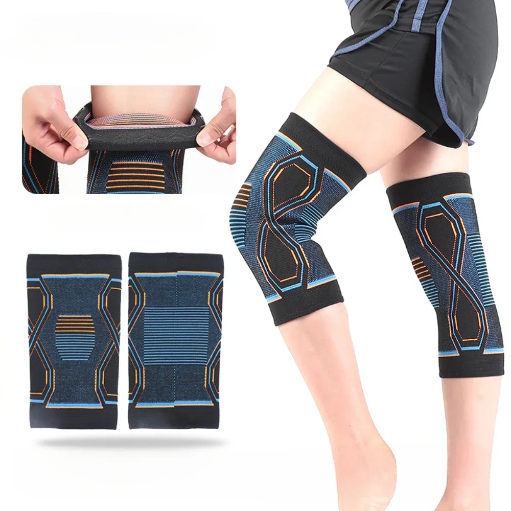 

Наколенник спортивный под давлением для мужчин и женщин, дышащий трикотажный фиксатор на колено для бадминтона, езды на велосипеде, бега, фитнеса