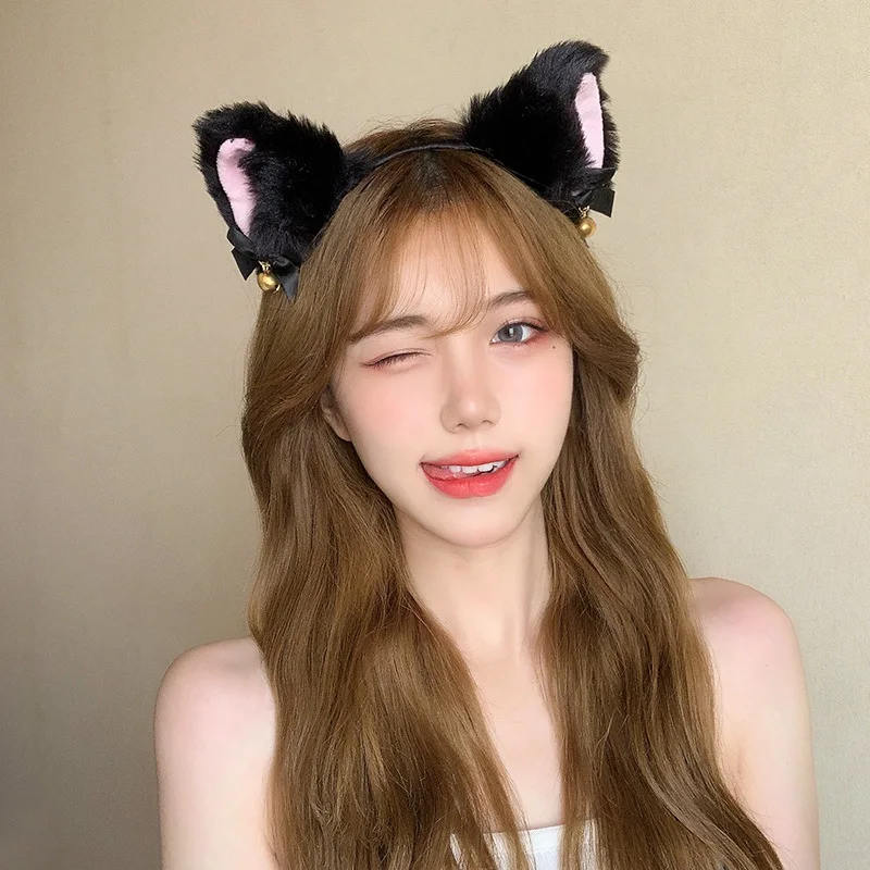 Cute Plush Cat'S Ears (Steamed Cat-Ear Shaped Bread) With Bell Hair Hoop Fox Ears Role Play Party Dance Anime Hair Accessories