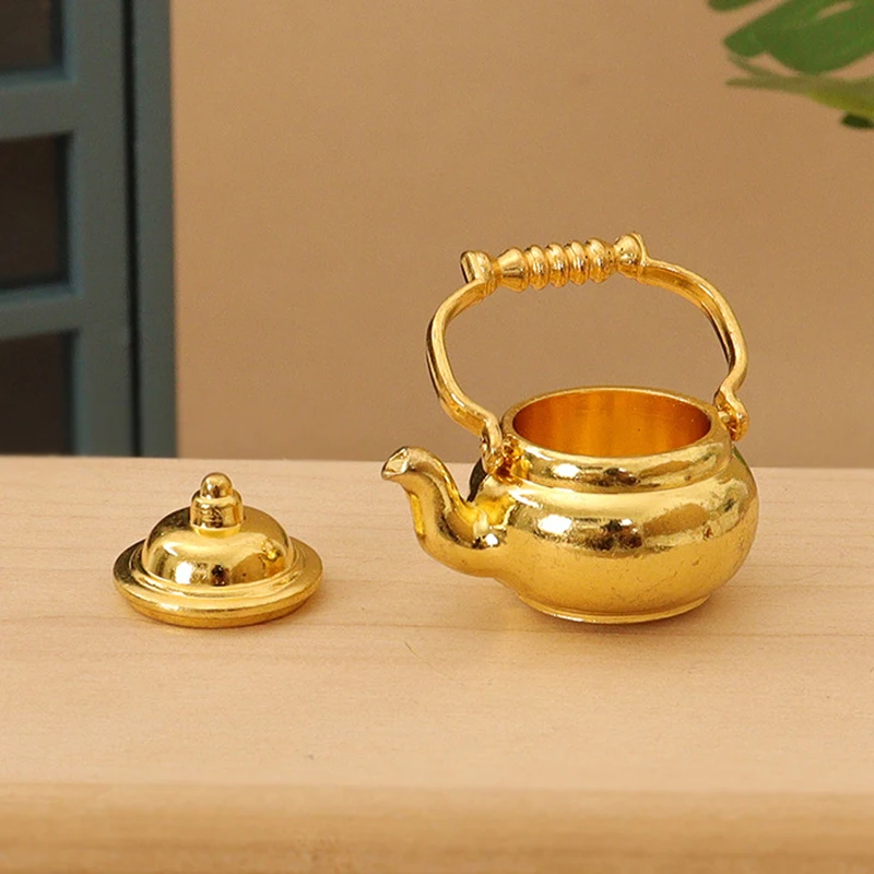 1Pc 1:12 Dollhouse Miniature Teapot Kettle Toy Mini Simulation Tea Kettle Kitchen Model Furniture Toy Decor Kids Toy Accessories