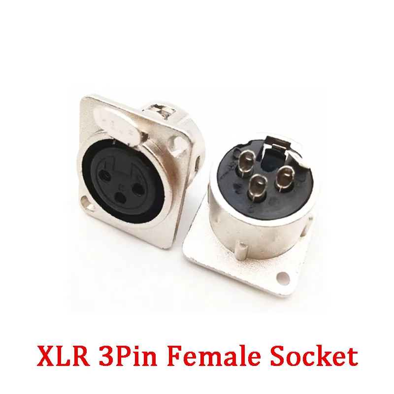 XLR 3 pin female panel audio microphone mixer plug jack connector female 3 pin XLR metal socket high sound quality connector D4