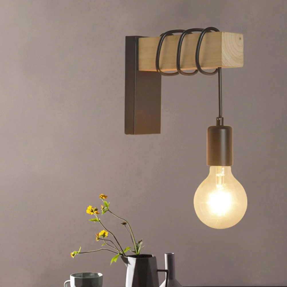 

Sturdy Industrial Wall Lamp Iron Solid Wood Vintage Indoor Decor Lamp Multi-Occasion Use Durable Safe Walkway Light For Home