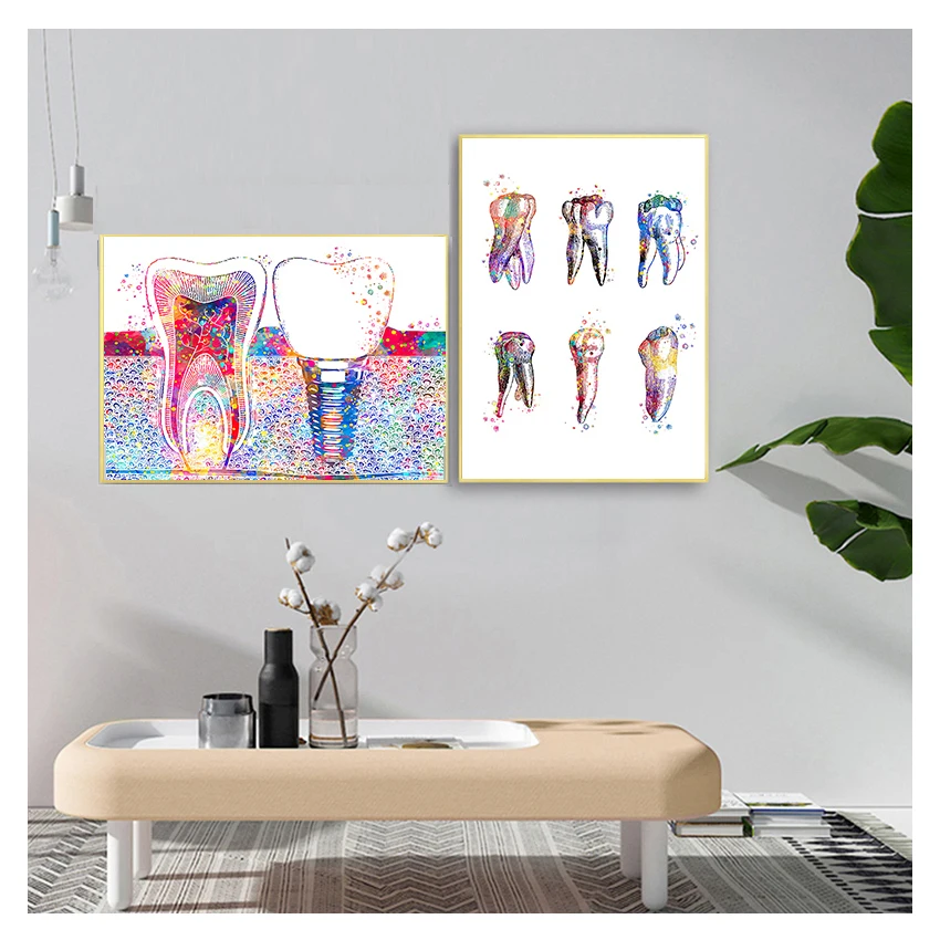 Canvas Print Dentist Wall Art Painting Medicine Hygienist Poster Tooth Watercolor Clinic Decor Dental Art Picture Tooth Implant