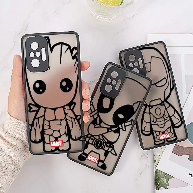 Cartoon Line Marvel Phone Case For Redmi Note 12s 8 9 10 11 12 Pro Plus 5G Redmi 7A 8A 9A 9C 10C Cover 9Pro Groot Deadpool Funda