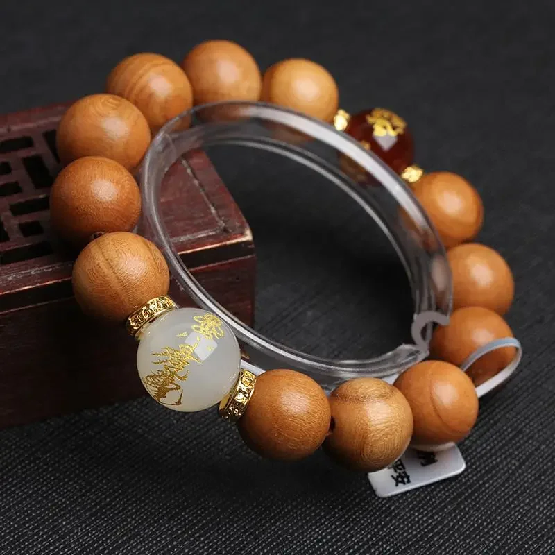 

New 2024 Year of the Dragon Mascot Chinese Loong Peach Wood Bracelet Men's Lucky Beads Buddha Beads Rosary Women Men's Jewelry