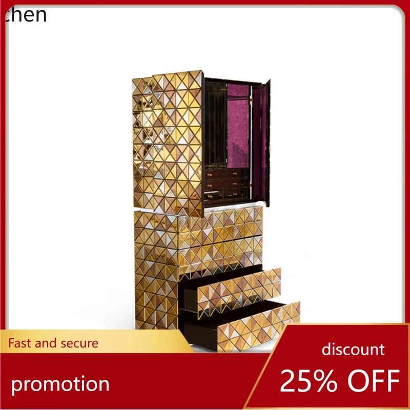 W5.19 light luxury wine cabinet solid wood painted locker mosaic pixel meal splicing art bucket cabinet