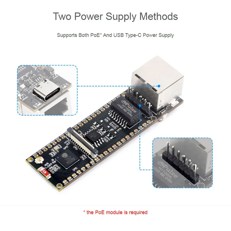 ESP32-S3 ETH HAT Development Board 240MHz Dual Core Processor RJ45 Ethernet Port Wi-Fi & Bluetooth Optional Camera PoE Function