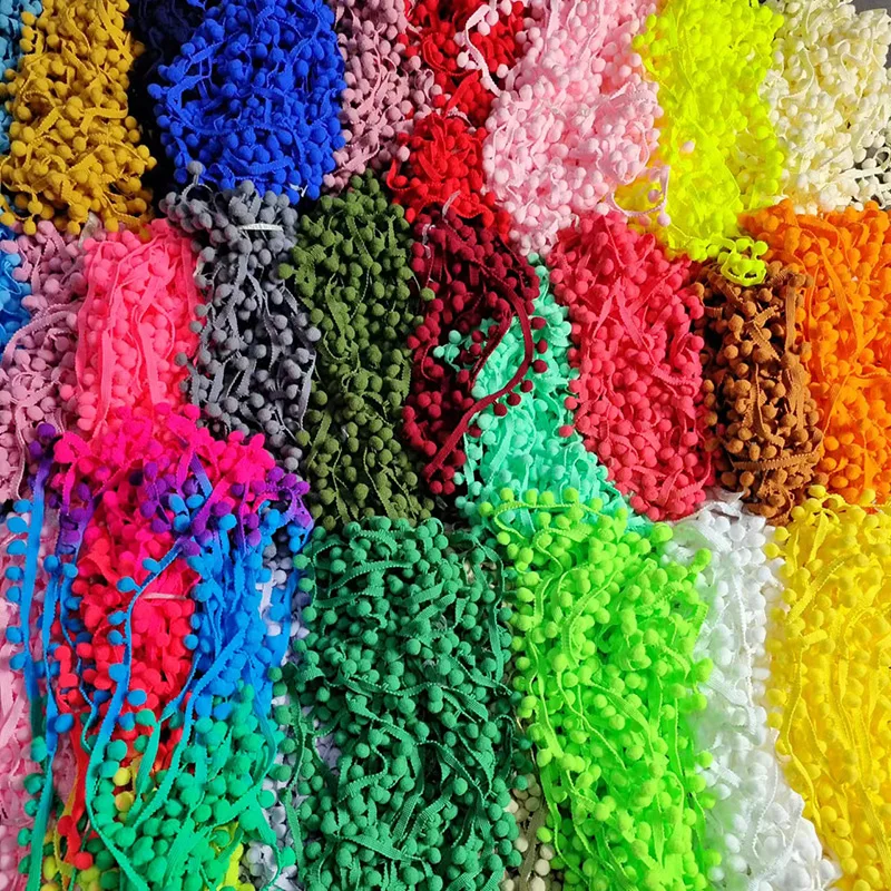 Beatiful 20yard/Lot Lace Fabric Sewing Accessorie Pompom Trim Pom Pom Decoration Tassel Ball Fringe Ribbon DIY Material Apparel