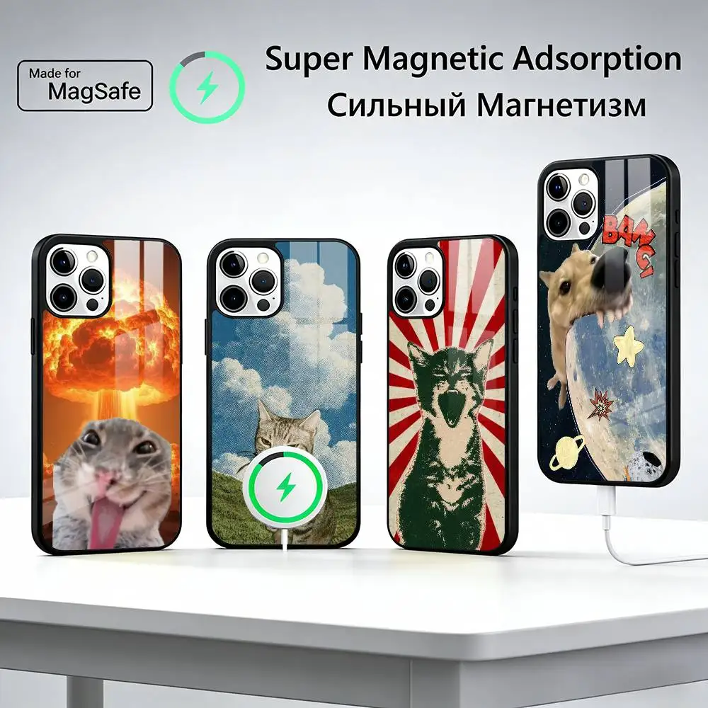 Cute Pet Cat memes Phone Case For iPhone17,16,15,14,13,12,11 Plus,Pro Max, New Magnetic Wireless Charging
