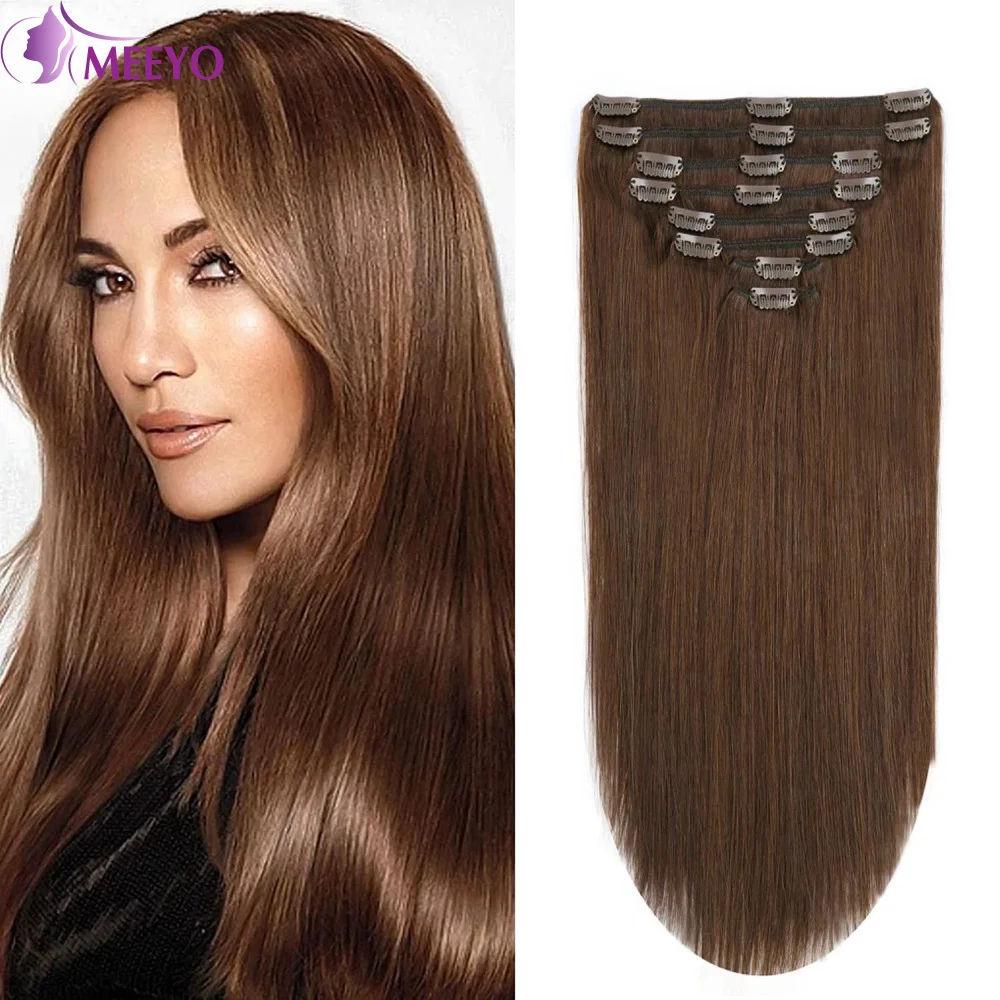 Clip in Hair Extensions Chocolate Brown Color #4 Straight Clip in Hair Extensions Brazilian Real Human Hair 8Pcs 120G For Womon