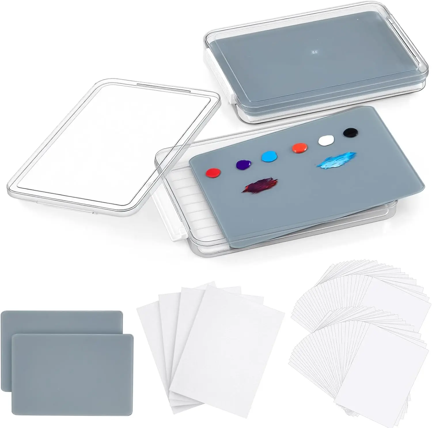 

2 Pcs 9 x 12 Inch Neutral Grey Tempered Glass Palette for Oil Painting Airtight Stay Wet Palette Container and 80 Sheets