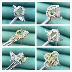 MeiBaPJ 5mm*7mm Elliptic Stone 925 Sterling Silver Fashion Ring Holder DIY Empty Support for Women Fine Charm Jewelry