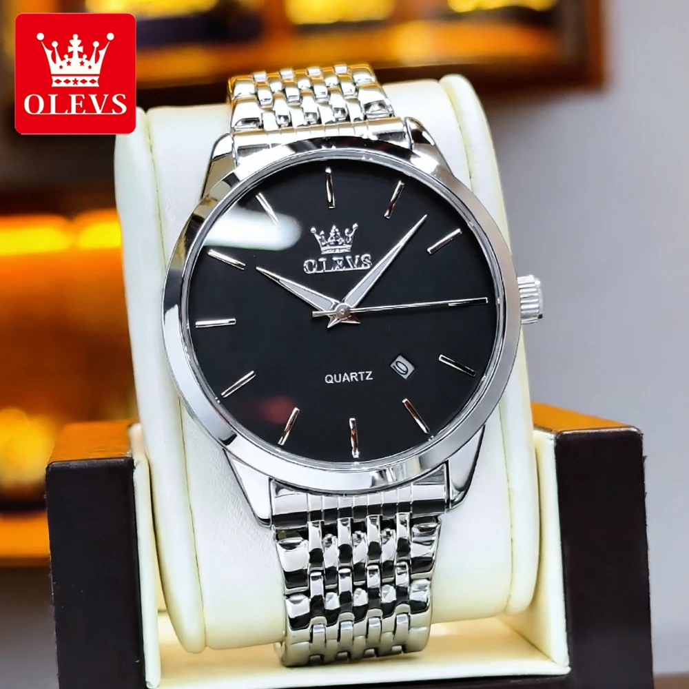 

Мужские часы OLEVS: модные, повседневные, водонепроницаемые, из высококачественной стали, оригинальные кварцевые наручные часы с датой и люминесцентным циферблатом, модель 2907