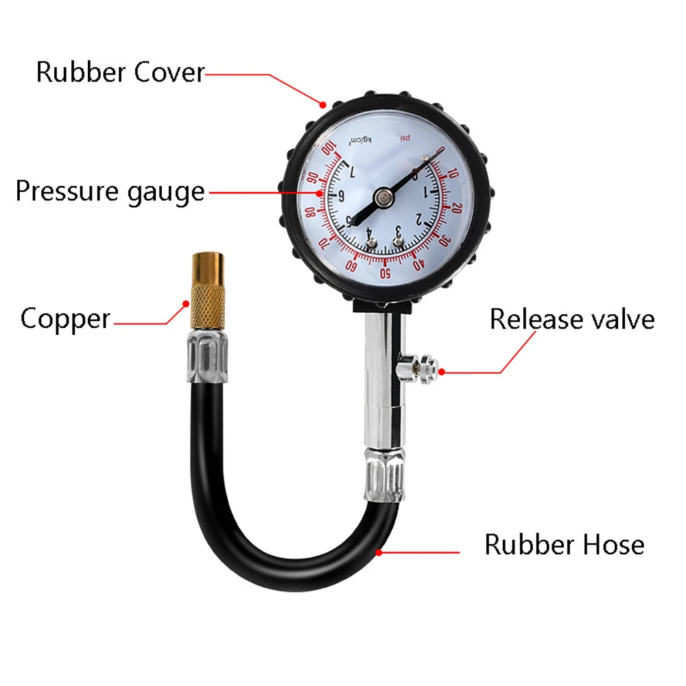 Tyre Air Pressure Tester Universal Long Tube Tire Pressure Gauge Meter 0-100 Psi High-precision for Car and Motorcycle Car Tool